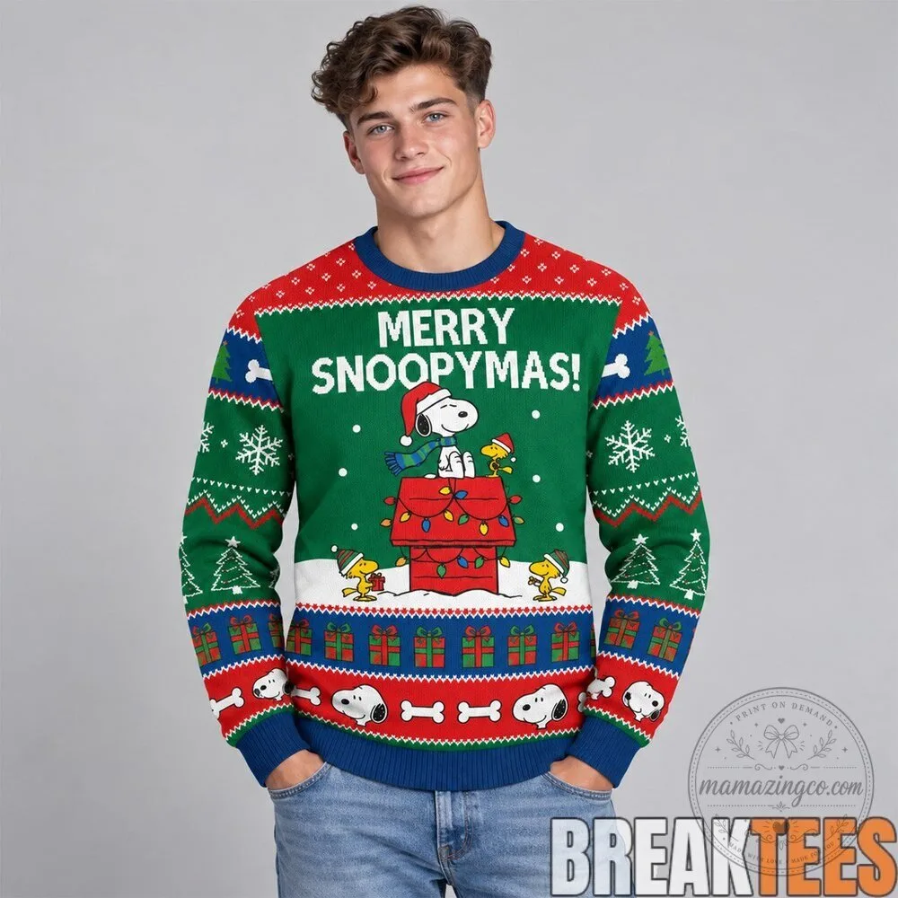 Snoopy Merry Snoopymas Green Ugly Christmas Sweater Holiday Sweatshirt 9 Snoopy Merry Snoopymas Green Ugly Christmas Sweater Holiday Sweatshirt