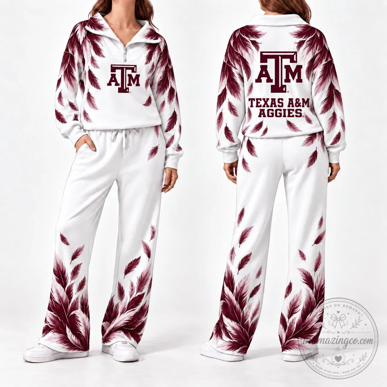 Texas A&M Aggies Feather Pattern Quarter Zip Pullover and Pants Set 5 Texas A&M Aggies Feather Pattern Quarter Zip Pullover and Pants Set