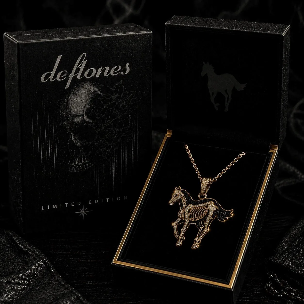 Deftones Diamond Horse Skeleton Gold Pendant Necklace Limited Edition