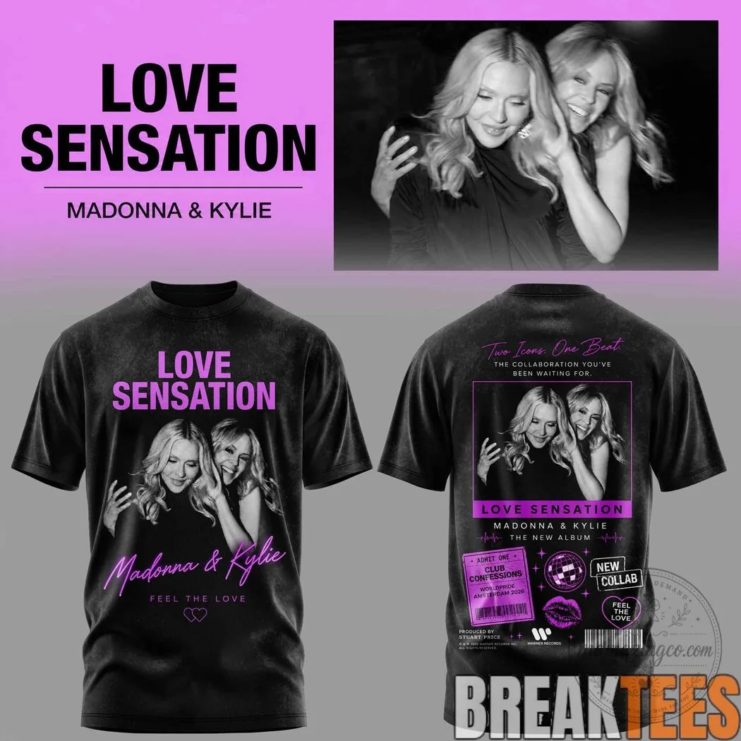 Madonna and Kylie Minogue Love Sensation Music Tour Graphic T-Shirt 2 Madonna and Kylie Minogue Love Sensation Music Tour Graphic T-Shirt