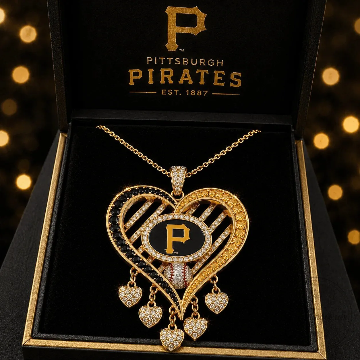 Pittsburgh Pirates Baseball Heart Pendant Necklace