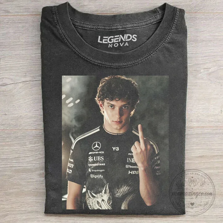 T-Shirt Featuring Andrea Kimi Antonelli as a Formula One Racing Driver