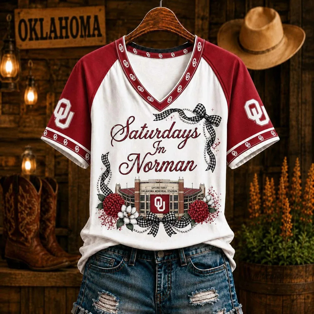Oklahoma Sooners Saturdays In Norman Memorial Stadium Floral T-Shirt