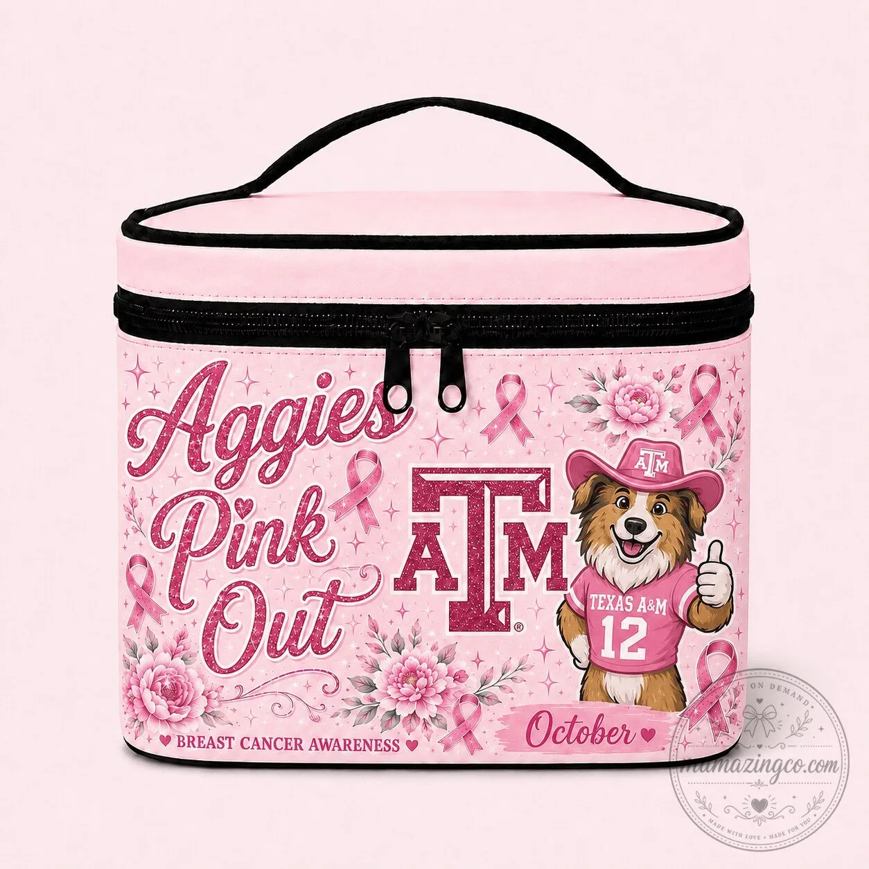 Texas A&M Aggies Breast Cancer Awareness Pink Out Cosmetic Bag