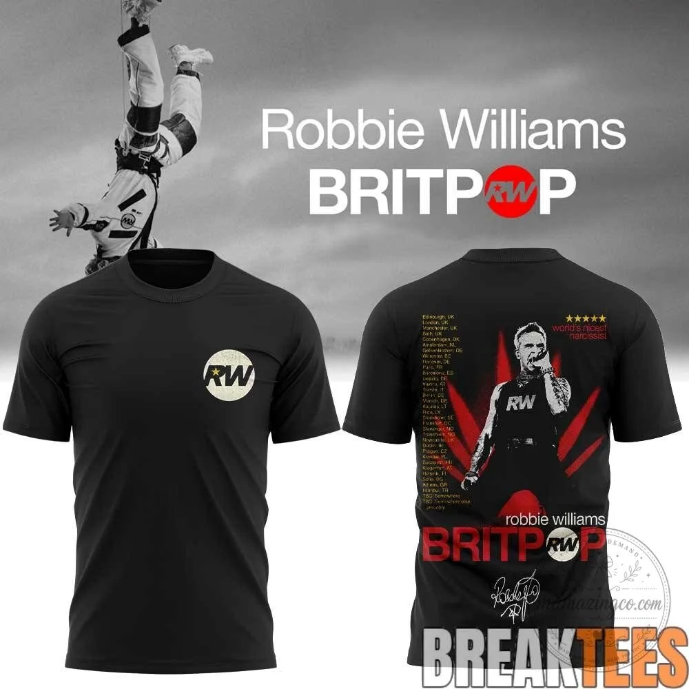 Robbie Williams Britpop World Tour 2026 Signature Black T-Shirt