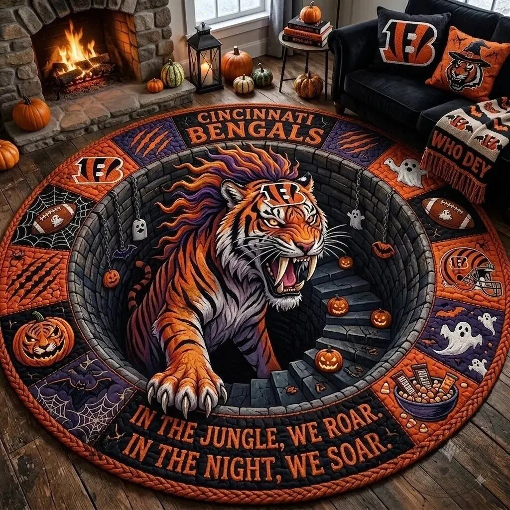Cincinnati Bengals Halloween Tiger In The Jungle Round Rug 2 Cincinnati Bengals Halloween Tiger In The Jungle Round Rug