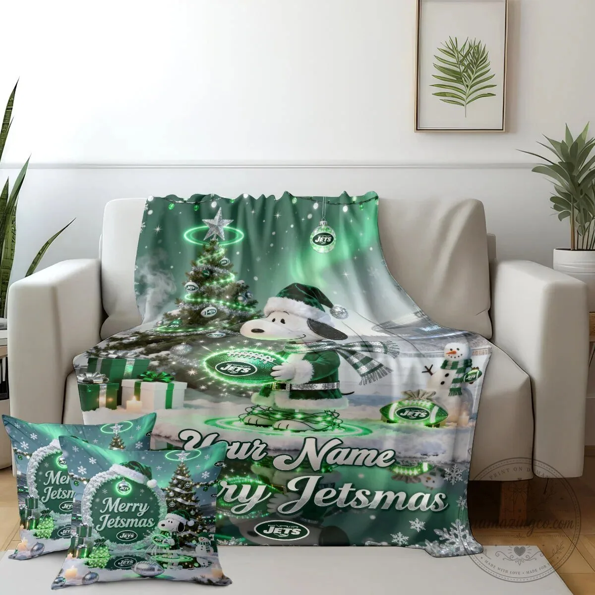 New York Jets Snoopy Christmas Fleece Blanket 6 New York Jets Snoopy Christmas Fleece Blanket