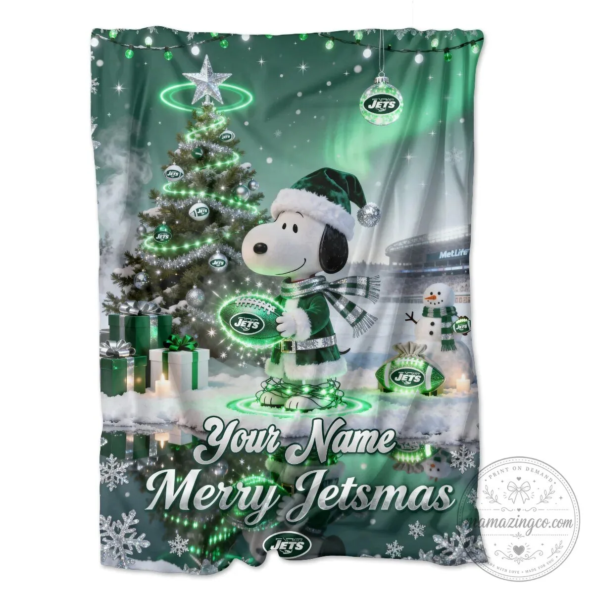 New York Jets Snoopy Christmas Fleece Blanket 7 New York Jets Snoopy Christmas Fleece Blanket
