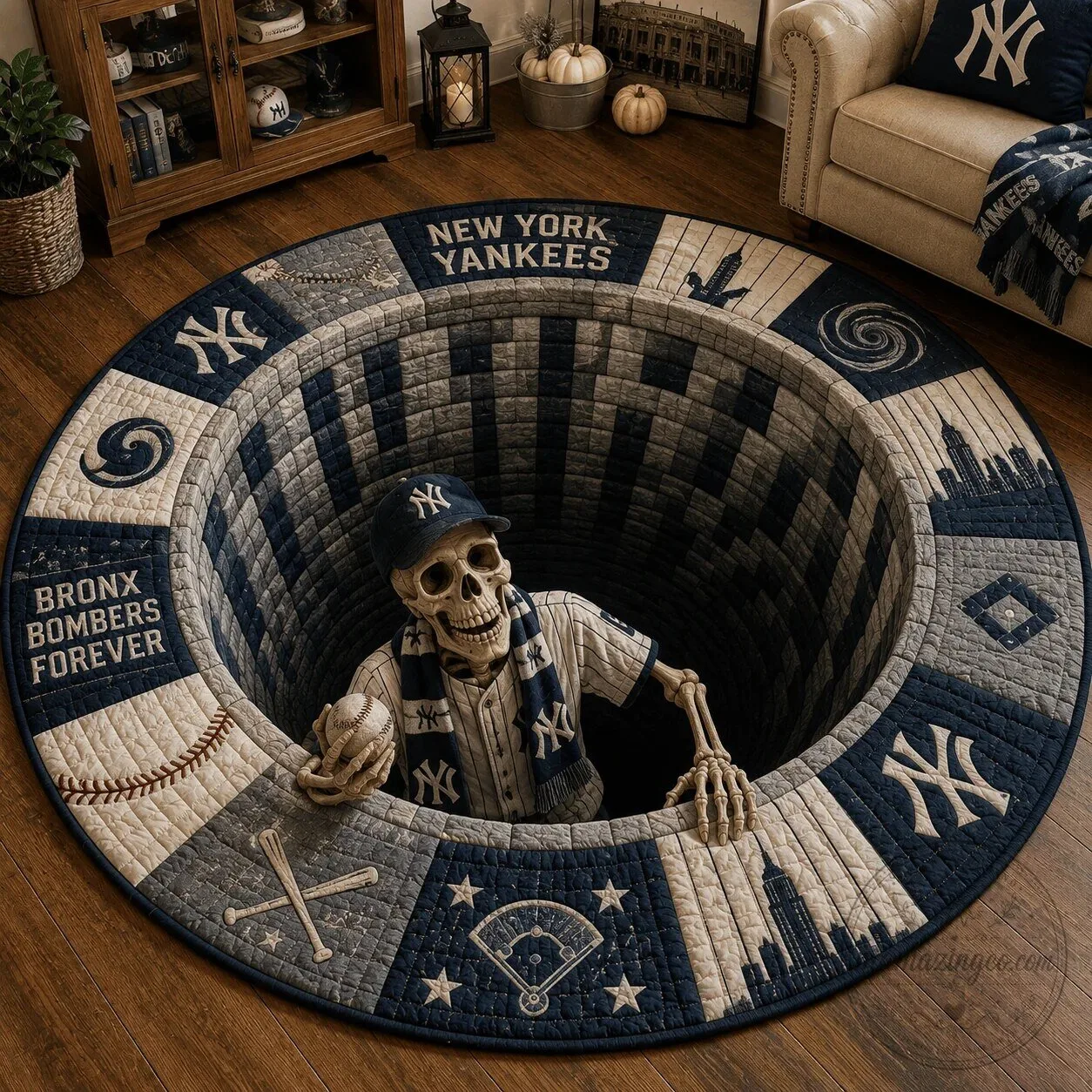 New York Yankees Baseball Team Quilted Round Area Rug Doormat