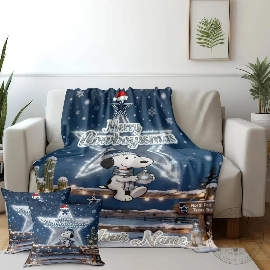 Fleece Blanket Featuring Snoopy in Merry Cowboysmas Style for Dallas Cowboys Fans Fleece Blanket Featuring Snoopy in Merry Cowboysmas Style for Dallas Cowboys Fans