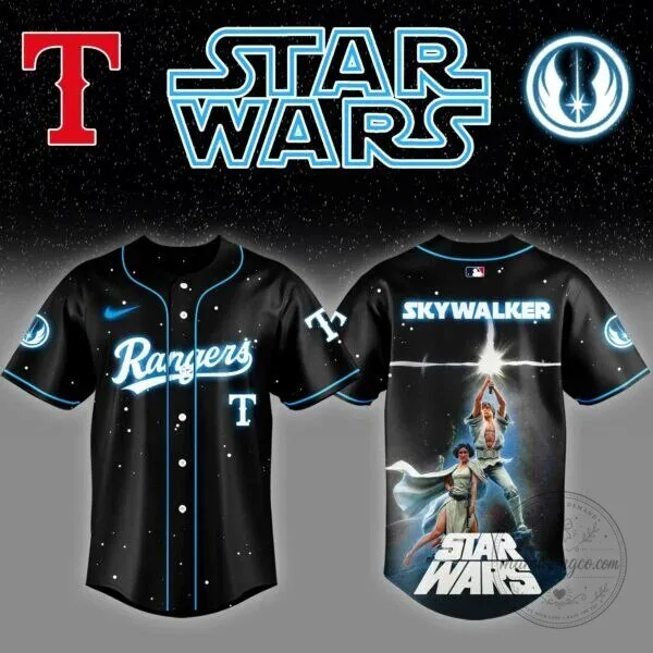 Skywalker Star Wars Texas Rangers Baseball Jersey 7 Skywalker Star Wars Texas Rangers Baseball Jersey
