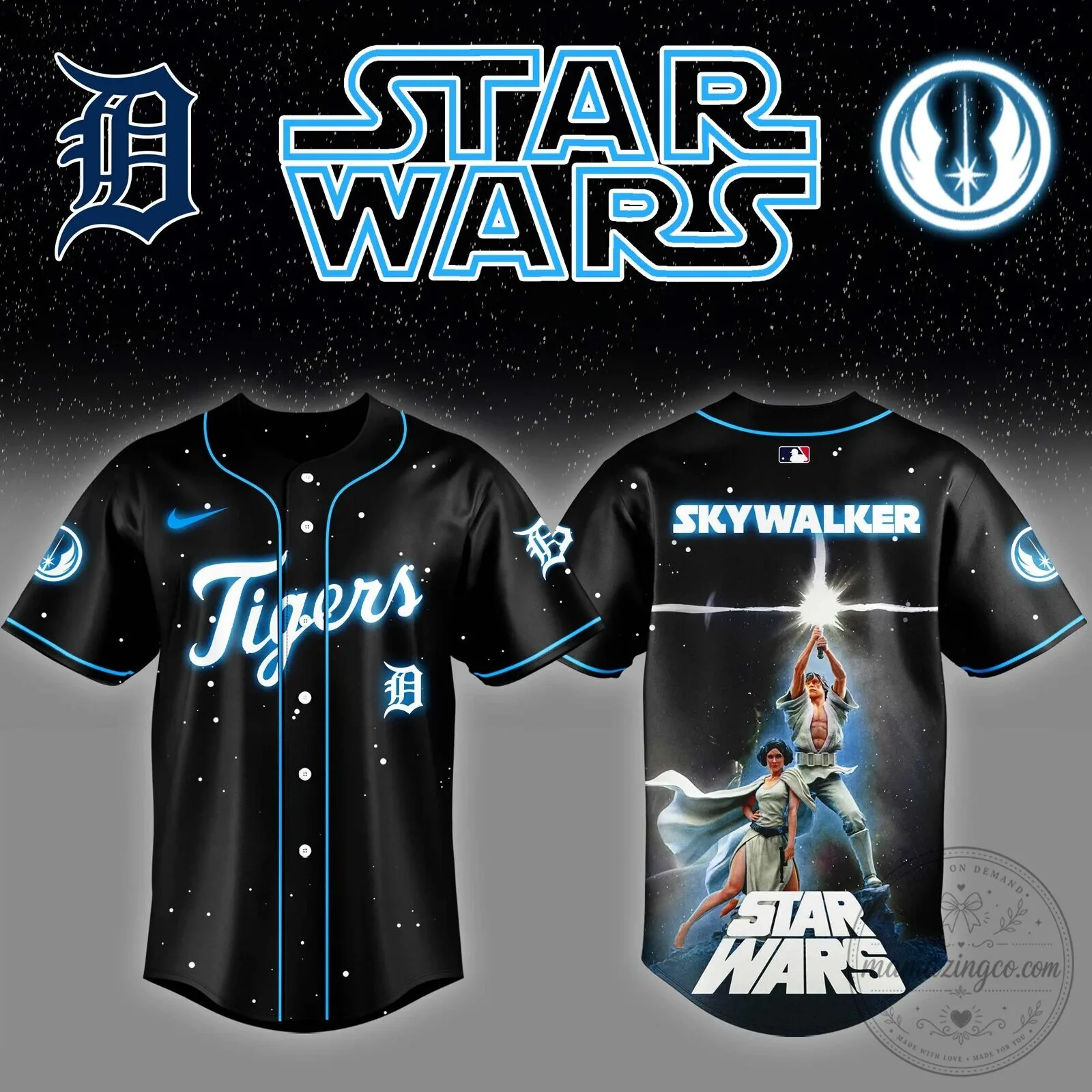 Detroit Tigers Baseball Jersey with Luke Skywalker from Star Wars