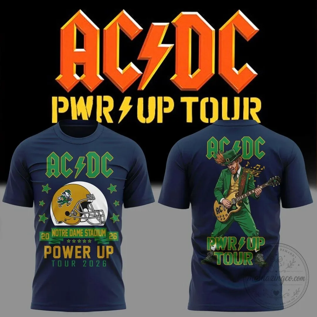AC/DC Power Up Tour 2026 Concert Tee Featuring Notre Dame Football