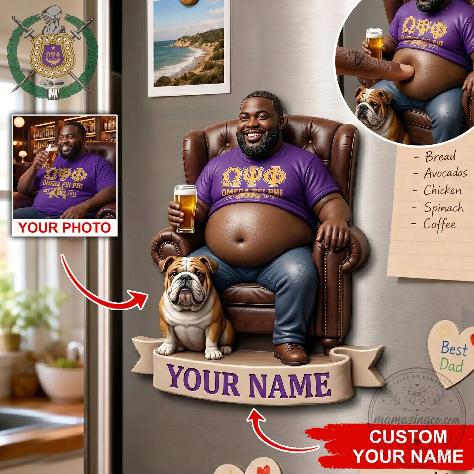 Omega Psi Phi Fraternity Custom Dad Bod Belly Squishy Acrylic Fridge Magnet