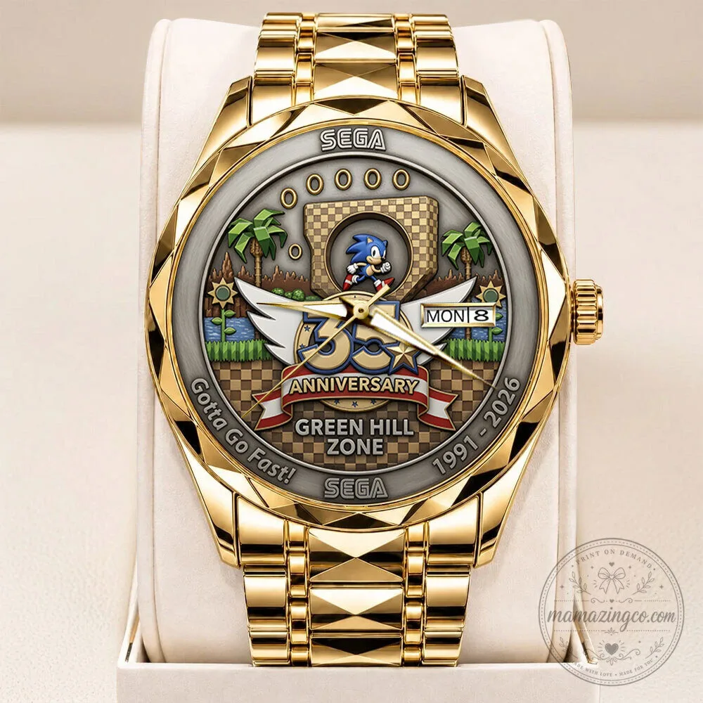 Sonic The Hedgehog 35th Anniversary Green Hill Zone Gold Watch 1 Sonic The Hedgehog 35th Anniversary Green Hill Zone Gold Watch
