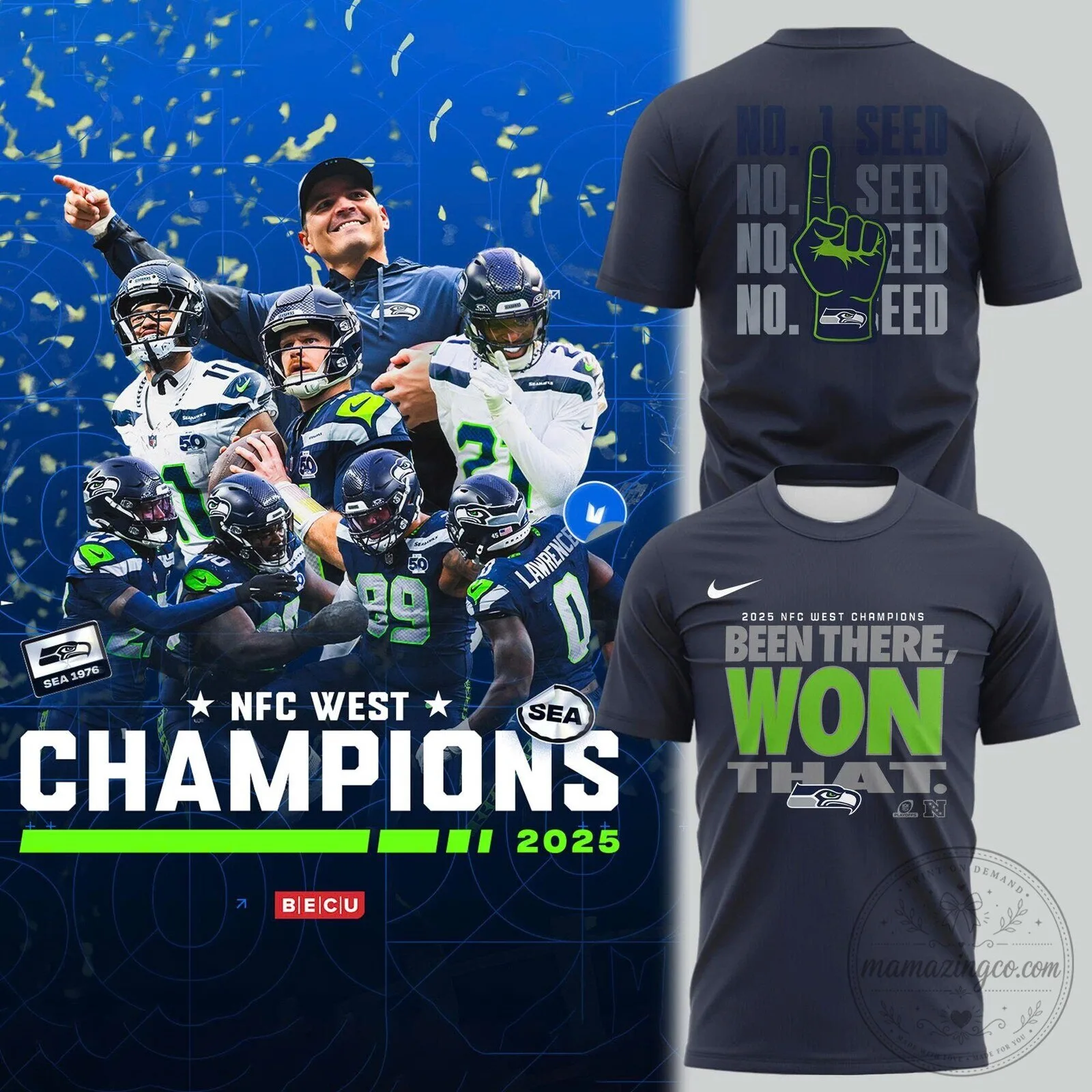 2025 NFC West Division Champions T-Shirt - Seattle Seahawks