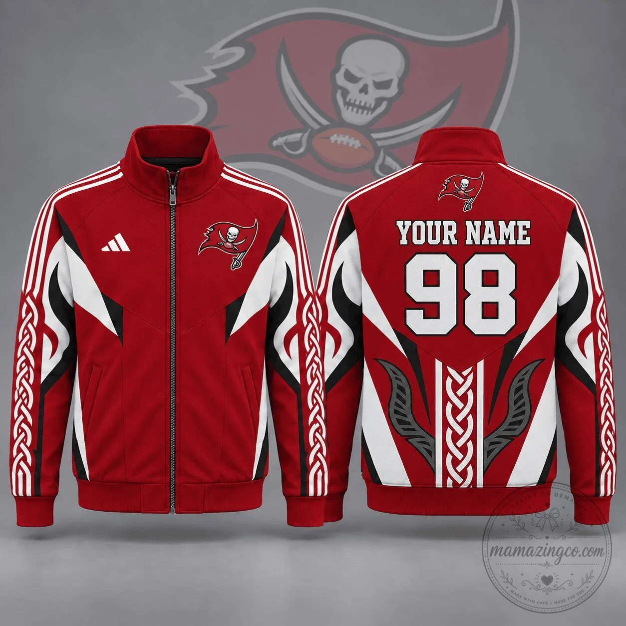 Tampa Bay Buccaneers Personalized Team Tribal Red and White Full-Zip Jacket