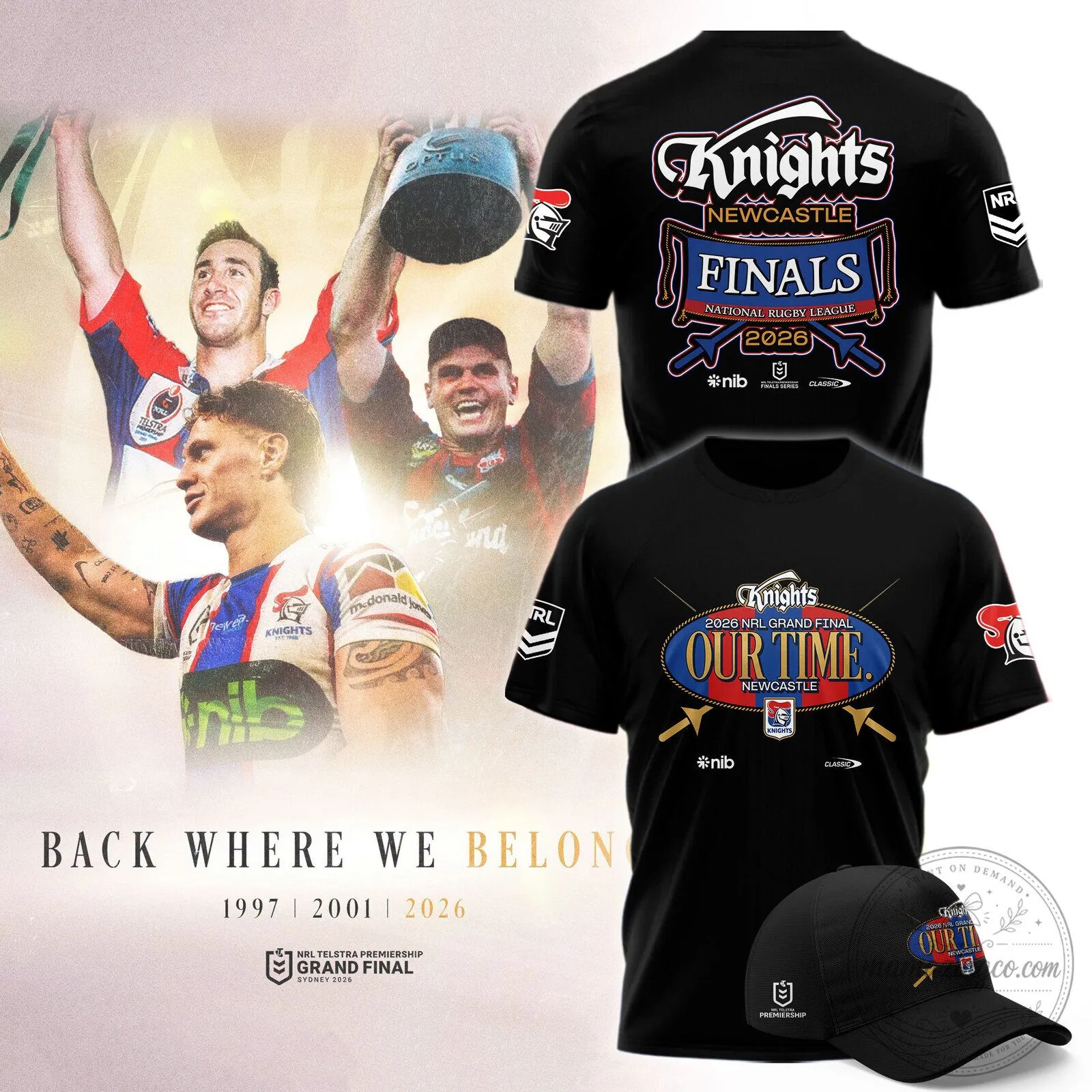 2026 NRL Grand Final Our Time Black T-Shirt for Newcastle Knights Fans