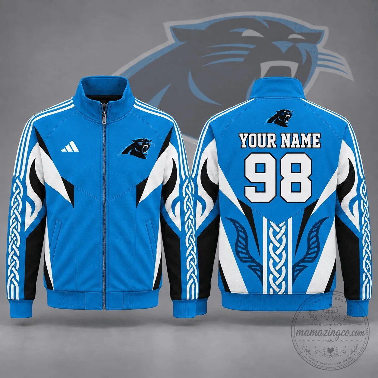 Carolina Panthers Personalized Tribal Design Full-Zip Jacket