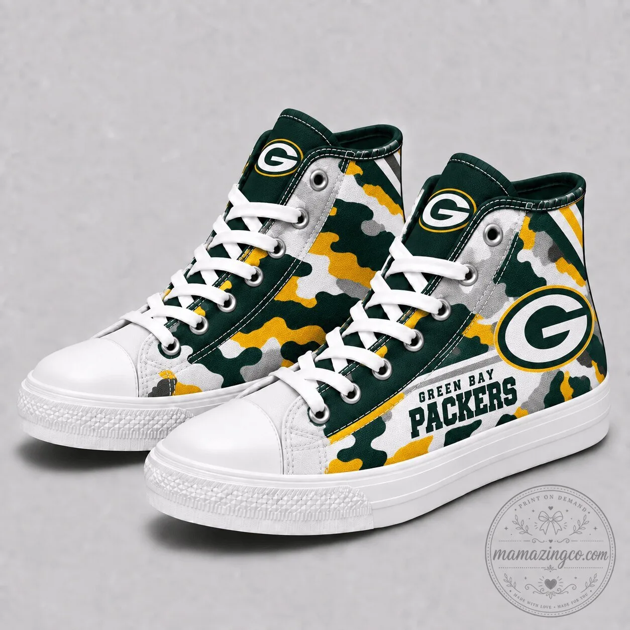 Green Bay Packers National Football League Camouflage High Top Canvas Sneakers