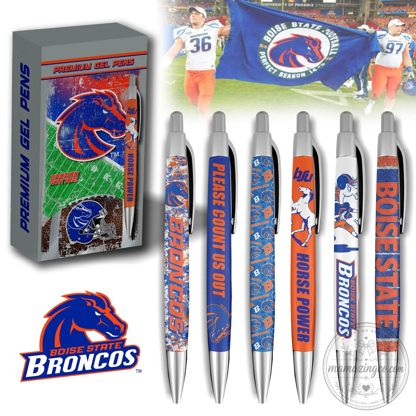 Boise State Broncos Football Team Premium Gel Pens Set