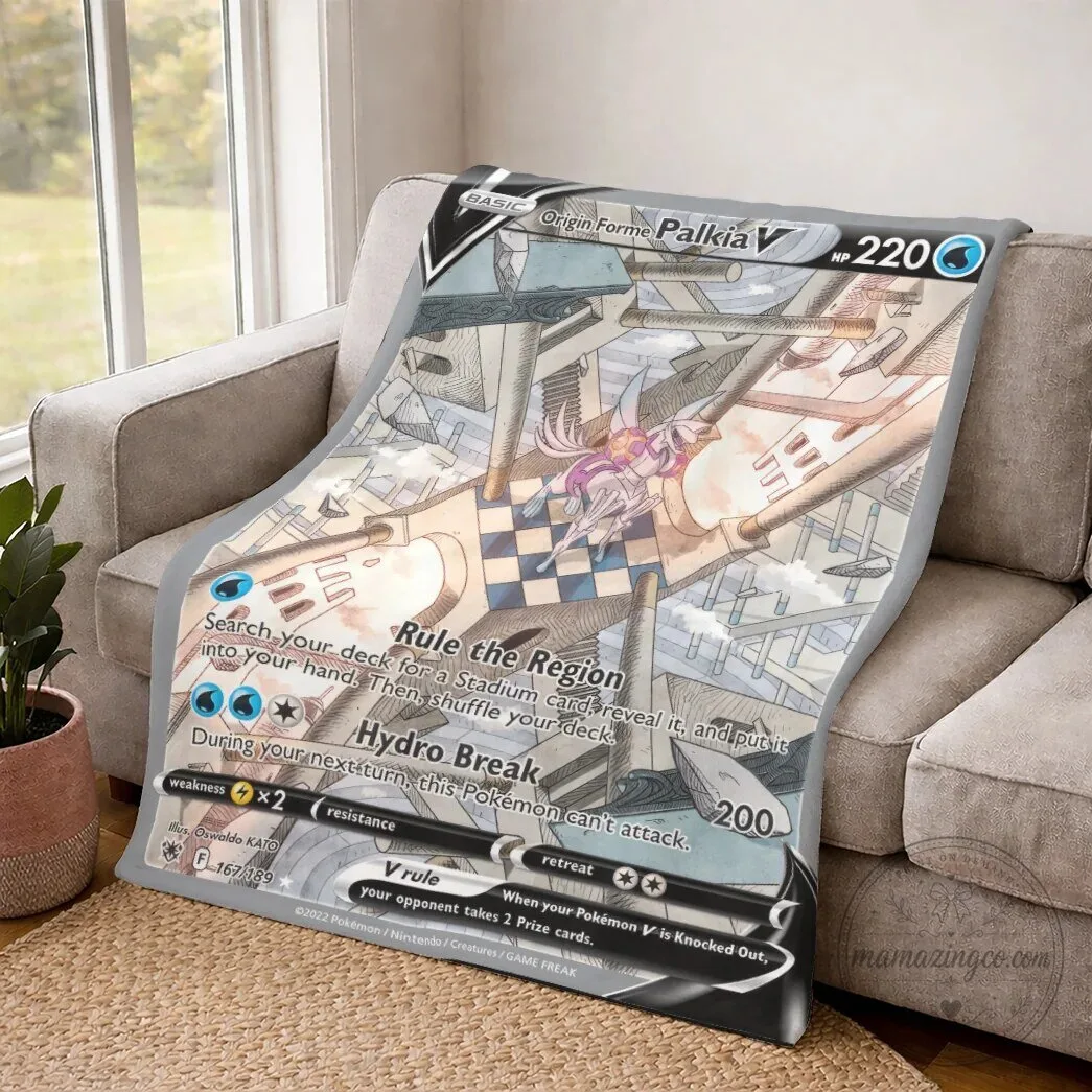 Pokemon Origin Forme Palkia V Trading Card Game Design Fleece Blanket 9 Pokemon Origin Forme Palkia V Trading Card Game Design Fleece Blanket