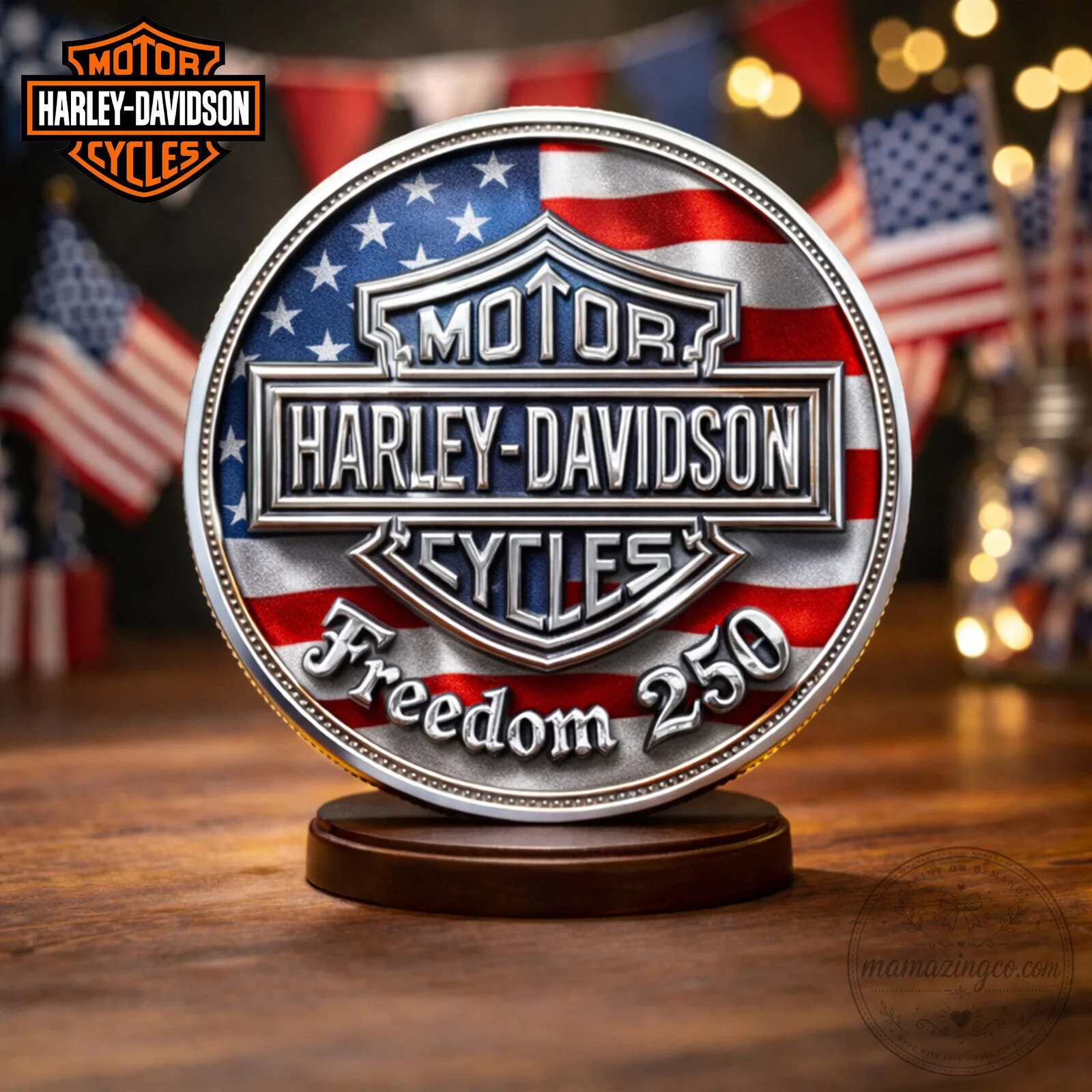 Harley-Davidson American Flag Shield Freedom 250 Commemorative Coin