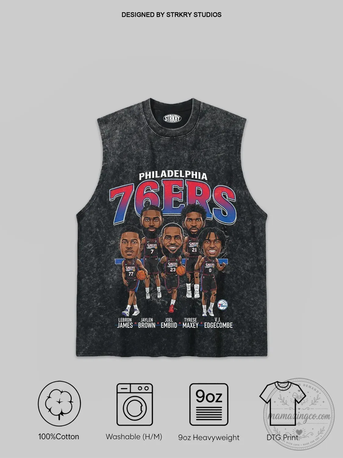Philadelphia 76ers Basketball Team Big Five V2 Washed Black Tank Top