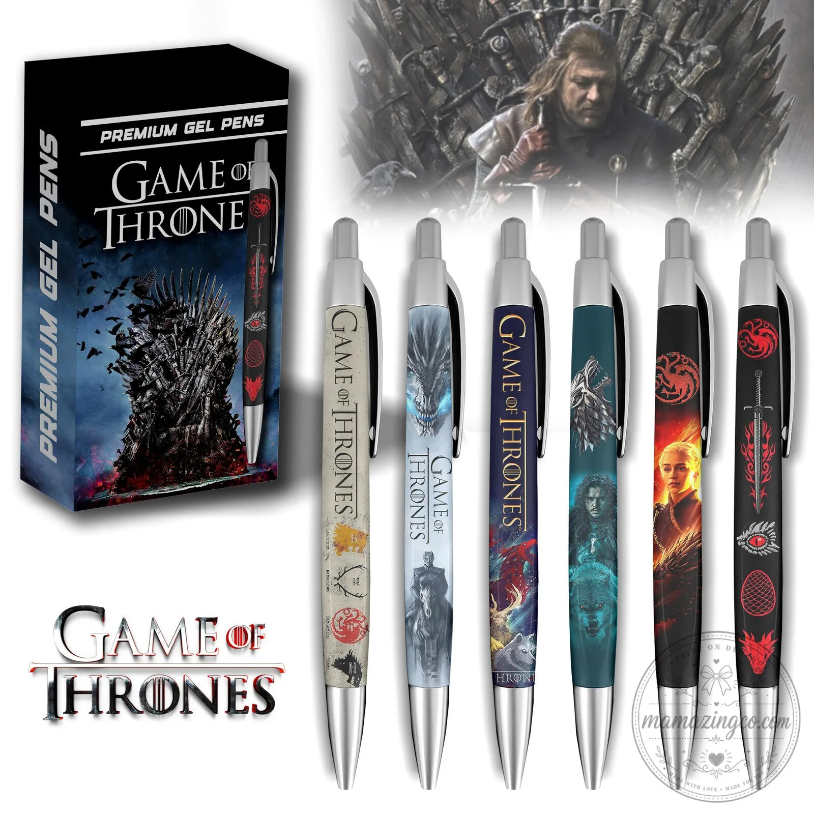 Game of Thrones Collectible Gel Pen Set with House Sigils and Characters 5 Game of Thrones Collectible Gel Pen Set with House Sigils and Characters