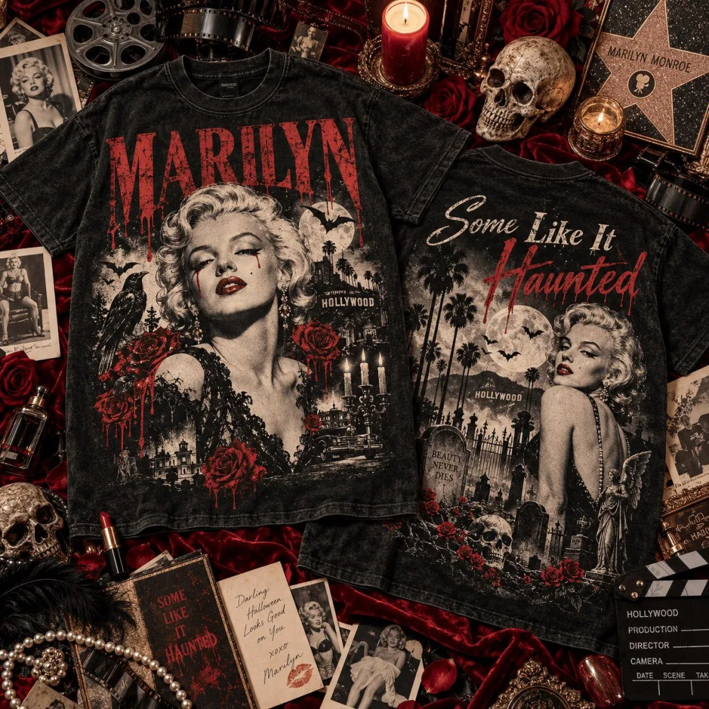 Marilyn Monroe Some Like It Haunted Halloween Black T-Shirt Marilyn Monroe Some Like It Haunted Halloween Black T-Shirt
