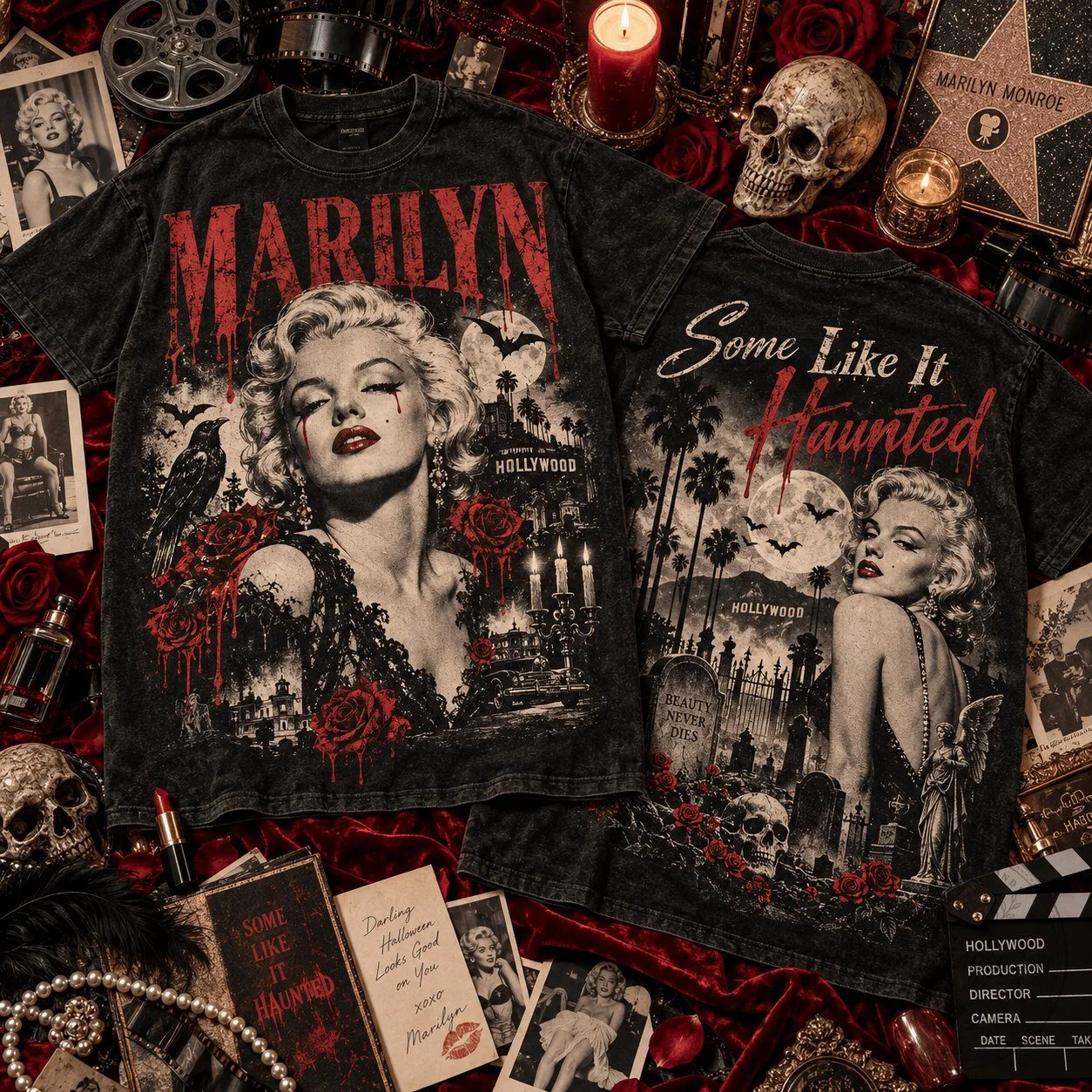 Marilyn Monroe Some Like It Haunted Halloween Black T-Shirt