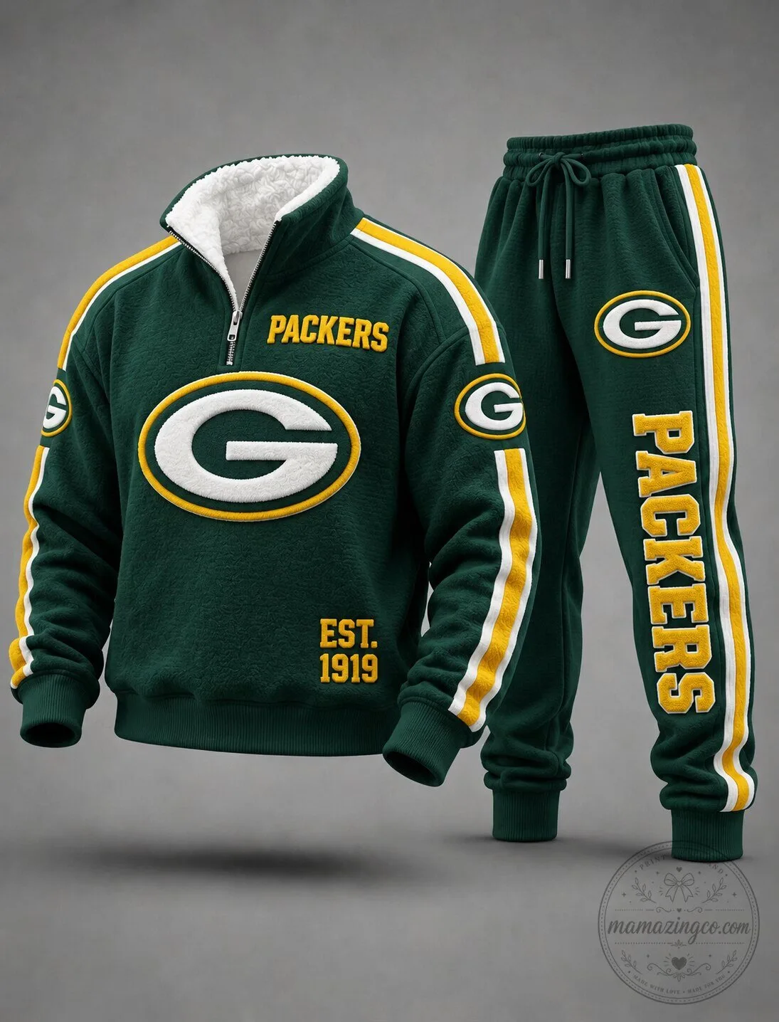 Green Bay Packers Fleece Half-Zip Sweatshirt and Sweatpants Tracksuit Set 3 Green Bay Packers Fleece Half-Zip Sweatshirt and Sweatpants Tracksuit Set