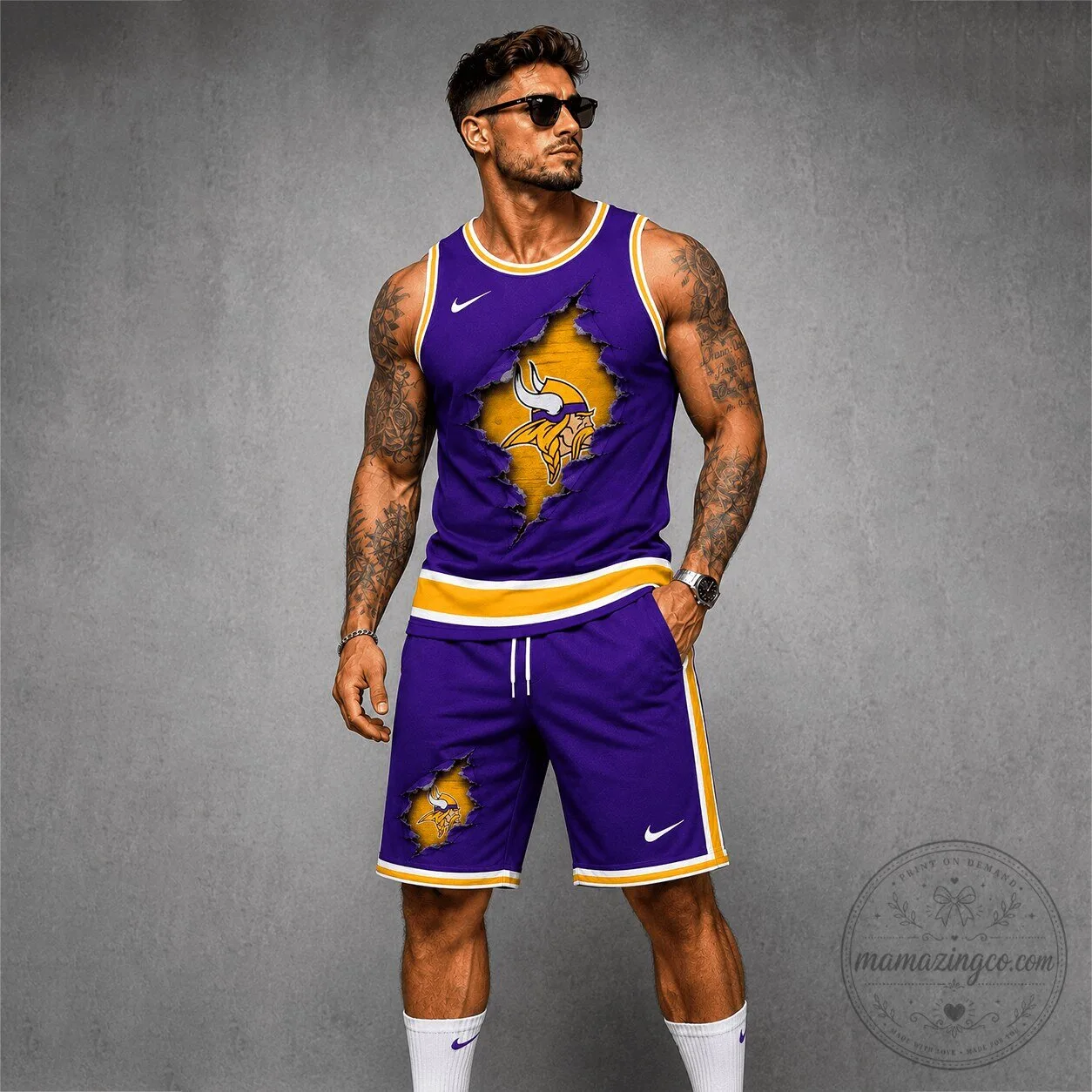 Minnesota Vikings Football Team Purple and Gold Distressed Logo Tank Top 1 Minnesota Vikings Football Team Purple and Gold Distressed Logo Tank Top