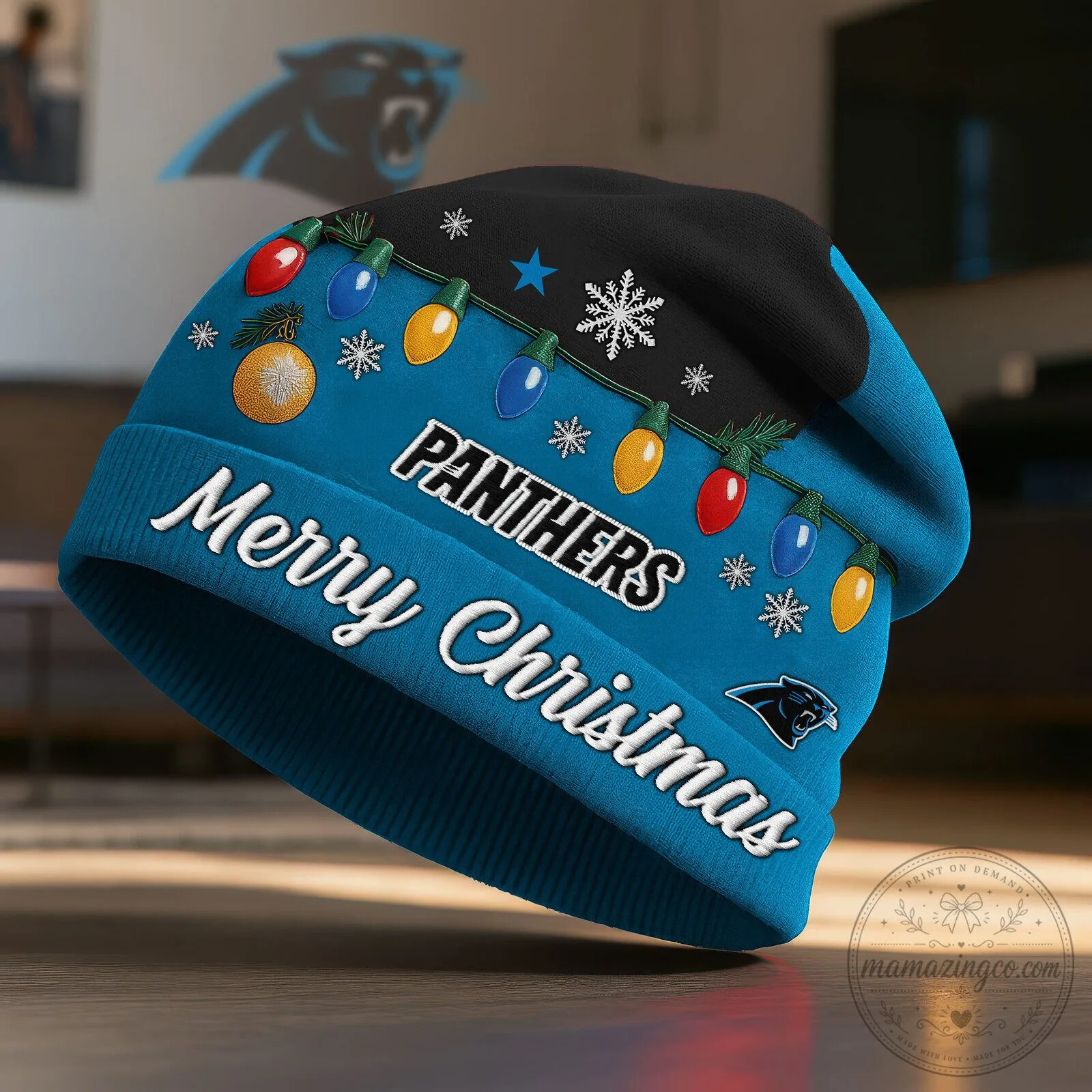 Carolina Panthers Christmas Lights Winter Beanie Hat