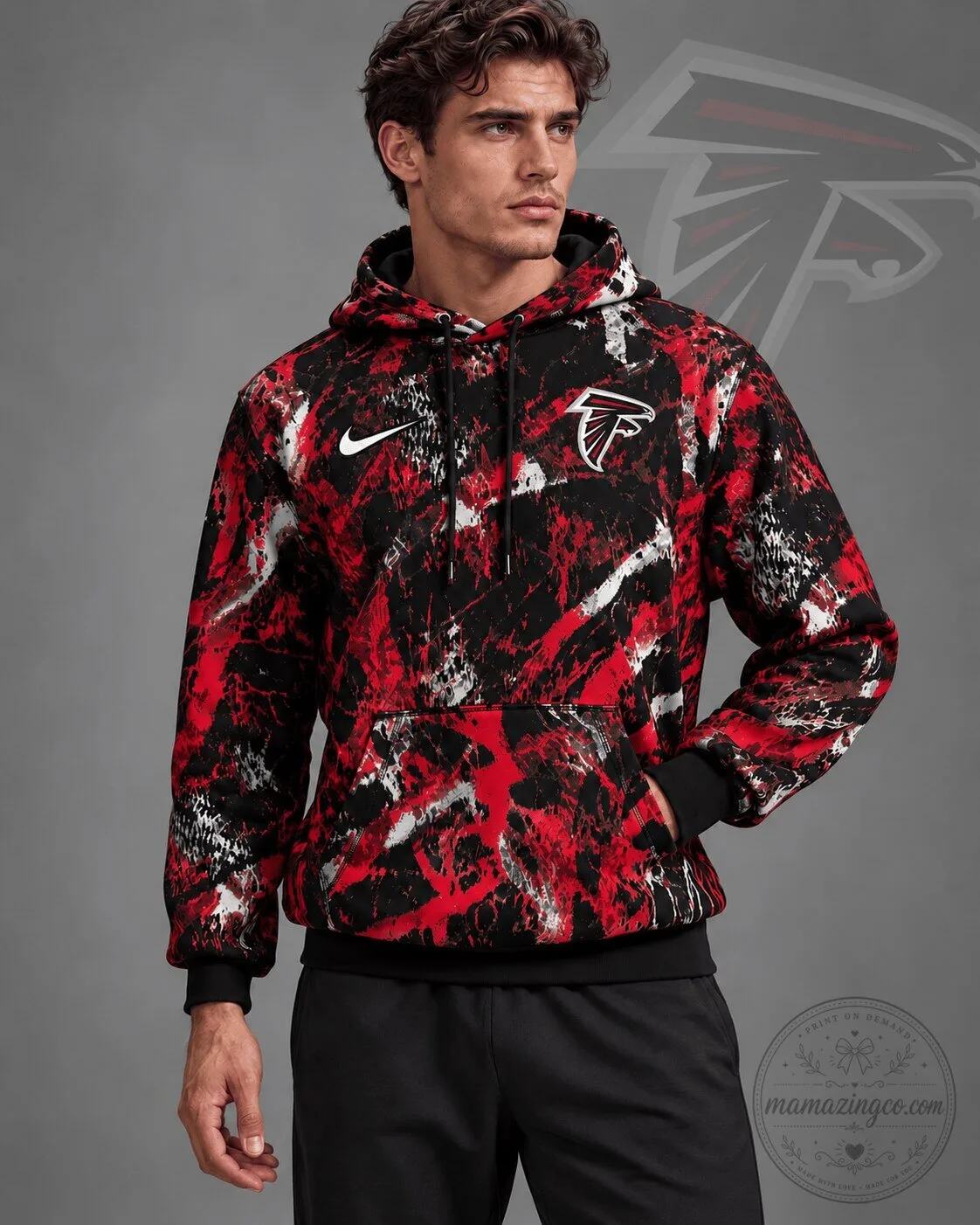 Atlanta Falcons NFL Team Crest Distressed Brush Camo Pullover Hoodie 1 Atlanta Falcons NFL Team Crest Distressed Brush Camo Pullover Hoodie