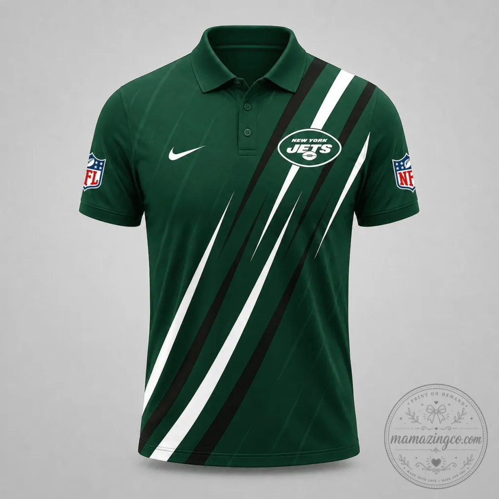 New York Jets National Football League Athletic Stripe Polo Shirt New York Jets National Football League Athletic Stripe Polo Shirt
