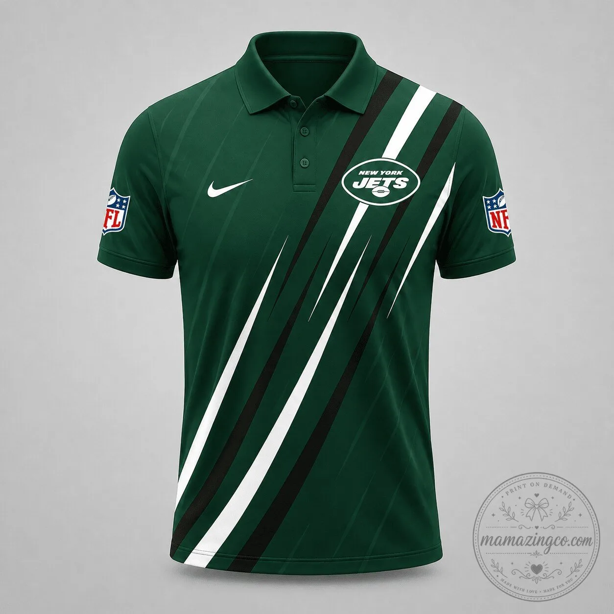 New York Jets National Football League Athletic Stripe Polo Shirt 1 New York Jets National Football League Athletic Stripe Polo Shirt