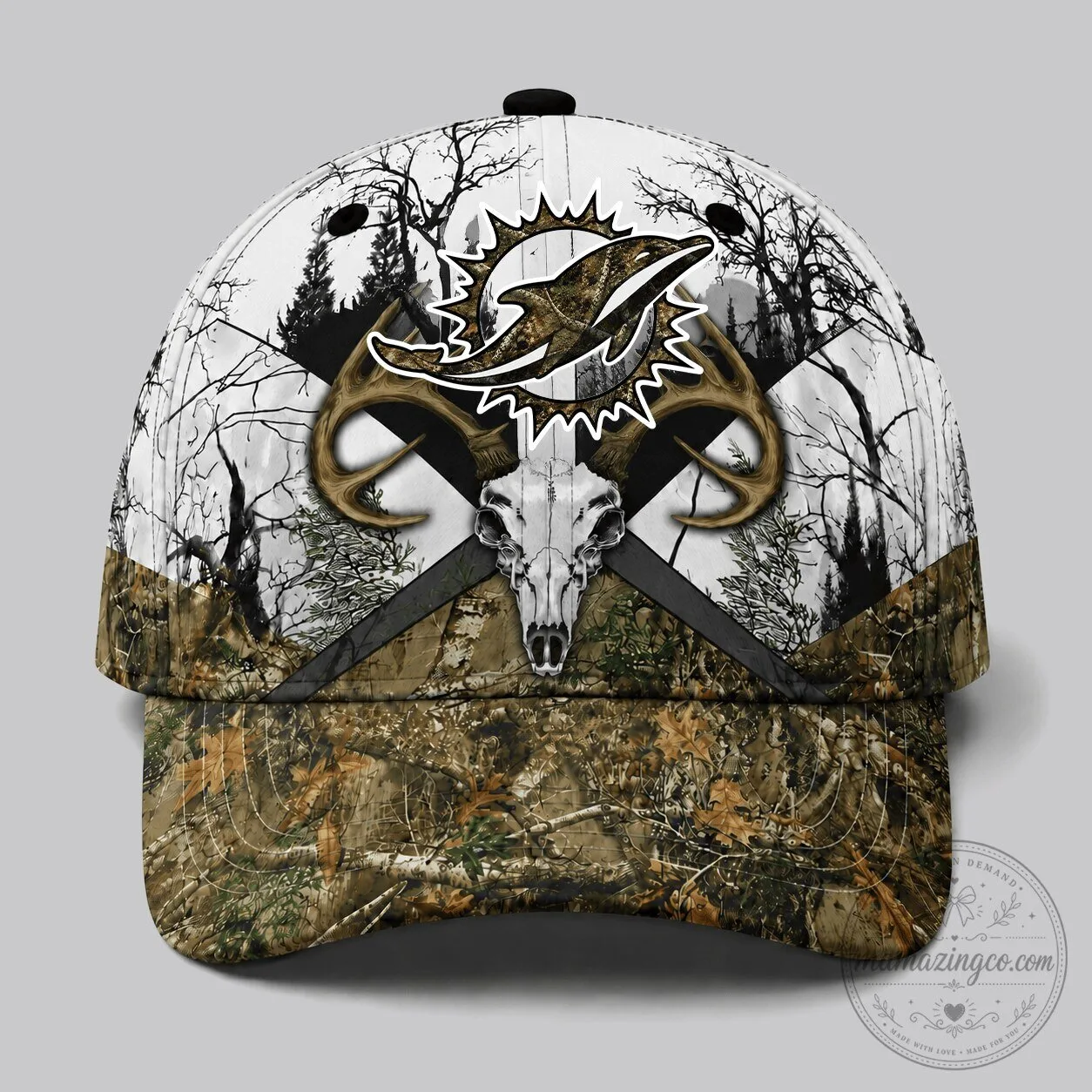 Miami Dolphins Hunting Camouflage Deer Skull Baseball Cap for Outdoors Fans