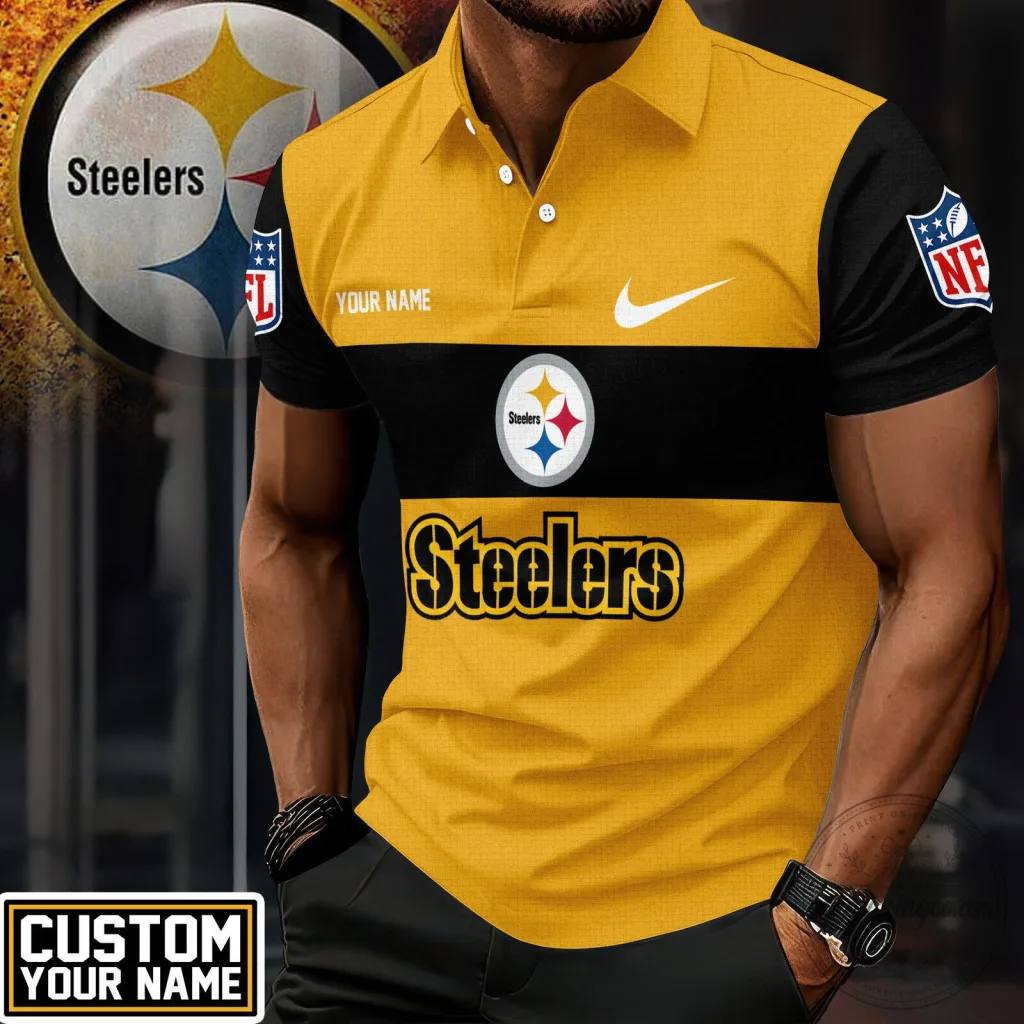 NFL Fan Gift Pittsburgh Steelers Custom Name Polo Shirt for Men NFL Fan Gift Pittsburgh Steelers Custom Name Polo Shirt for Men