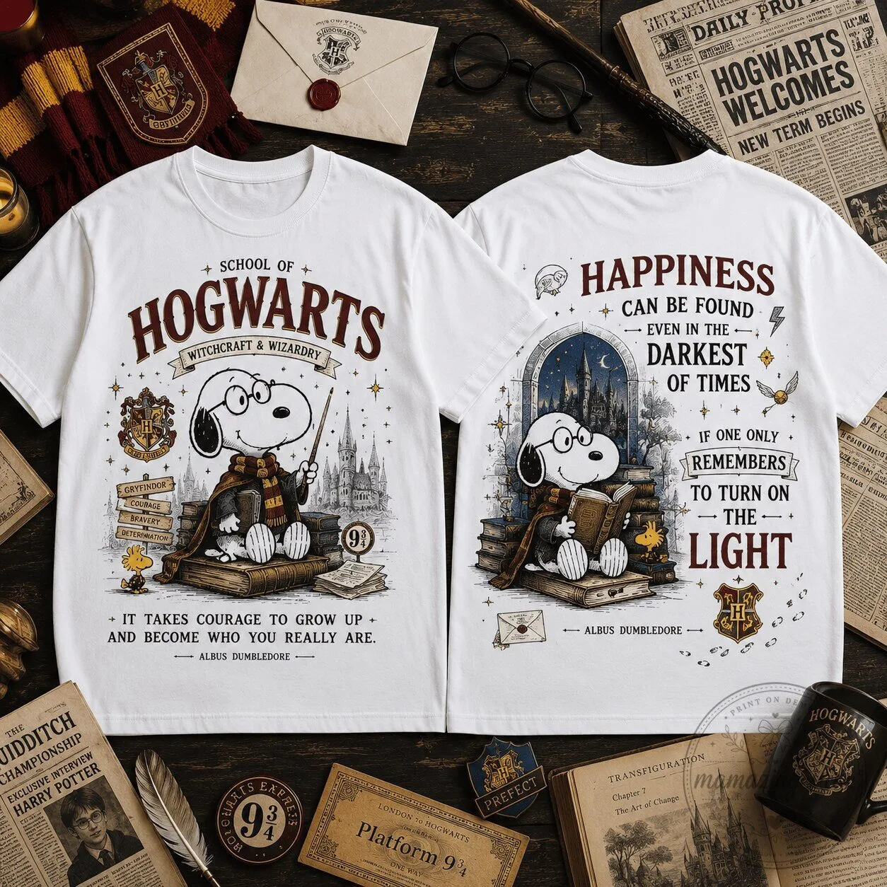 Snoopy Hogwarts Magic School T-Shirt, Happiness Can Be Found Even In The Darkest Of Times