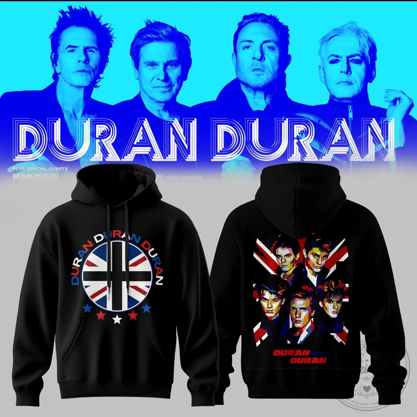 Duran Duran Band Members UK Flag Black Concert Tour Hoodie 2 Duran Duran Band Members UK Flag Black Concert Tour Hoodie