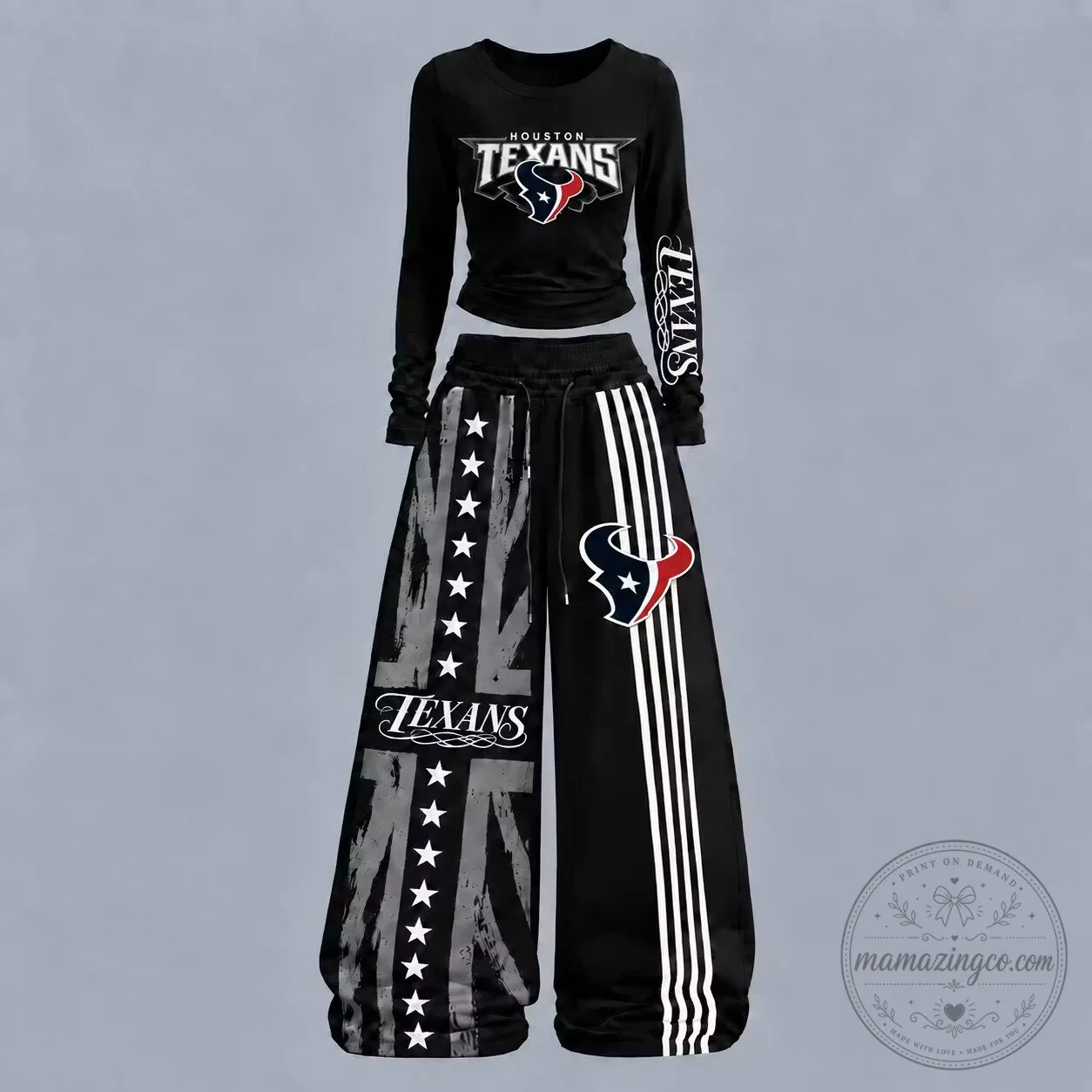 Houston Texans Women's Set with Long Sleeve Top and Pants 2 Houston Texans Women's Set with Long Sleeve Top and Pants