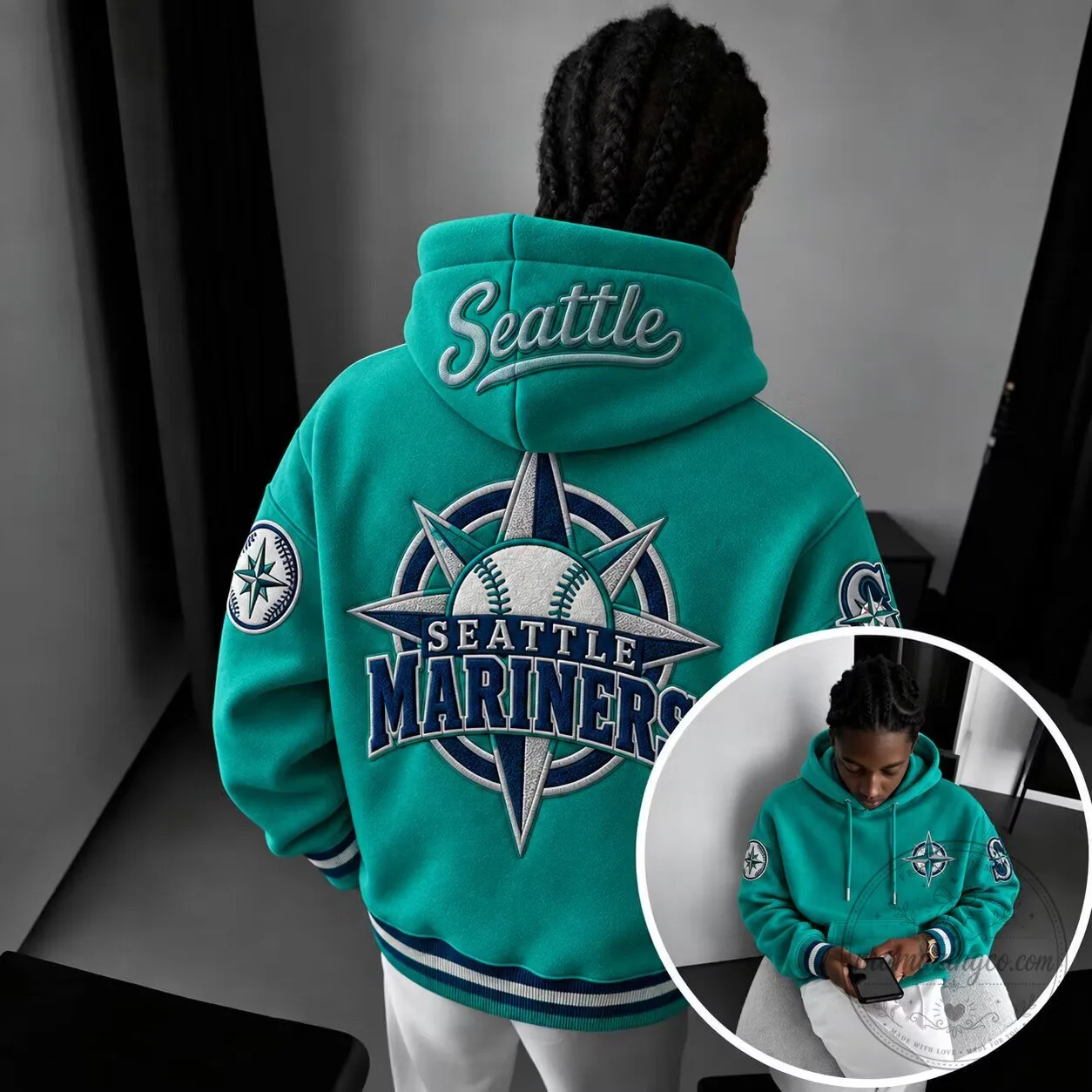 Seattle Mariners Baseball Team Embroidered Logo Hoodie 5 Seattle Mariners Baseball Team Embroidered Logo Hoodie