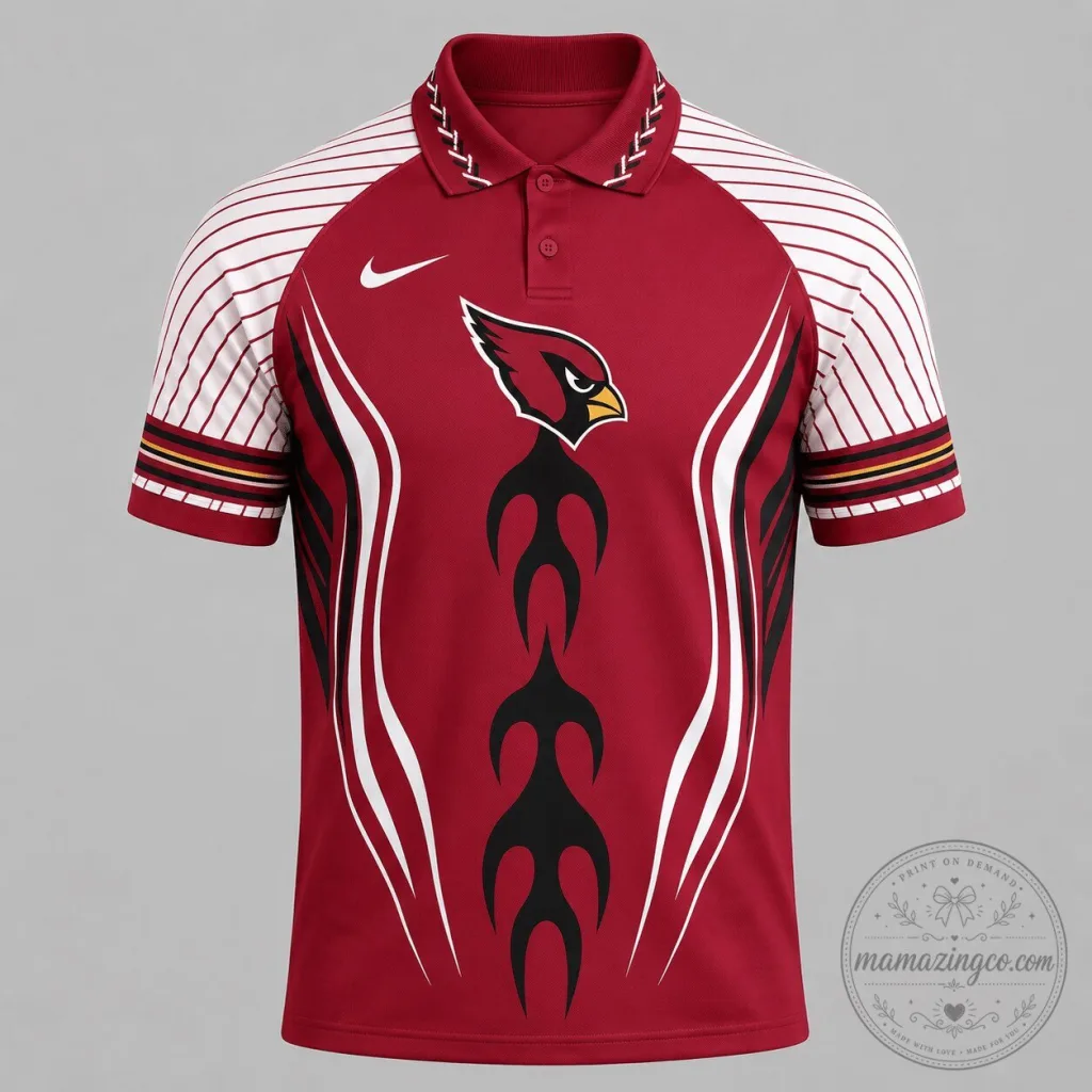 Arizona Cardinals National Football League Flame Stripe Athletic Polo Shirt Arizona Cardinals National Football League Flame Stripe Athletic Polo Shirt