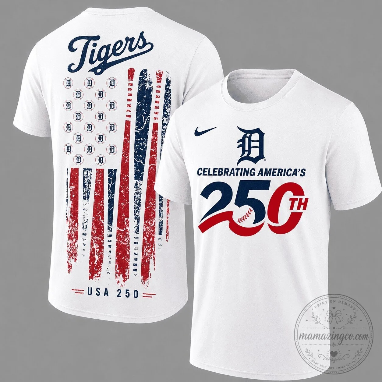 Detroit Tigers Shirt Celebrating America's 250th Anniversary American Flag T-Shirt 2 Detroit Tigers Shirt Celebrating America's 250th Anniversary American Flag T-Shirt