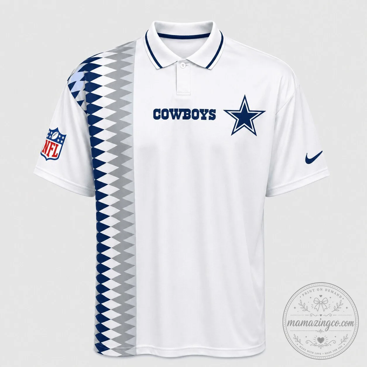 Dallas Cowboys National Football League White Geometric Stripe Polo Shirt 1 Dallas Cowboys National Football League White Geometric Stripe Polo Shirt