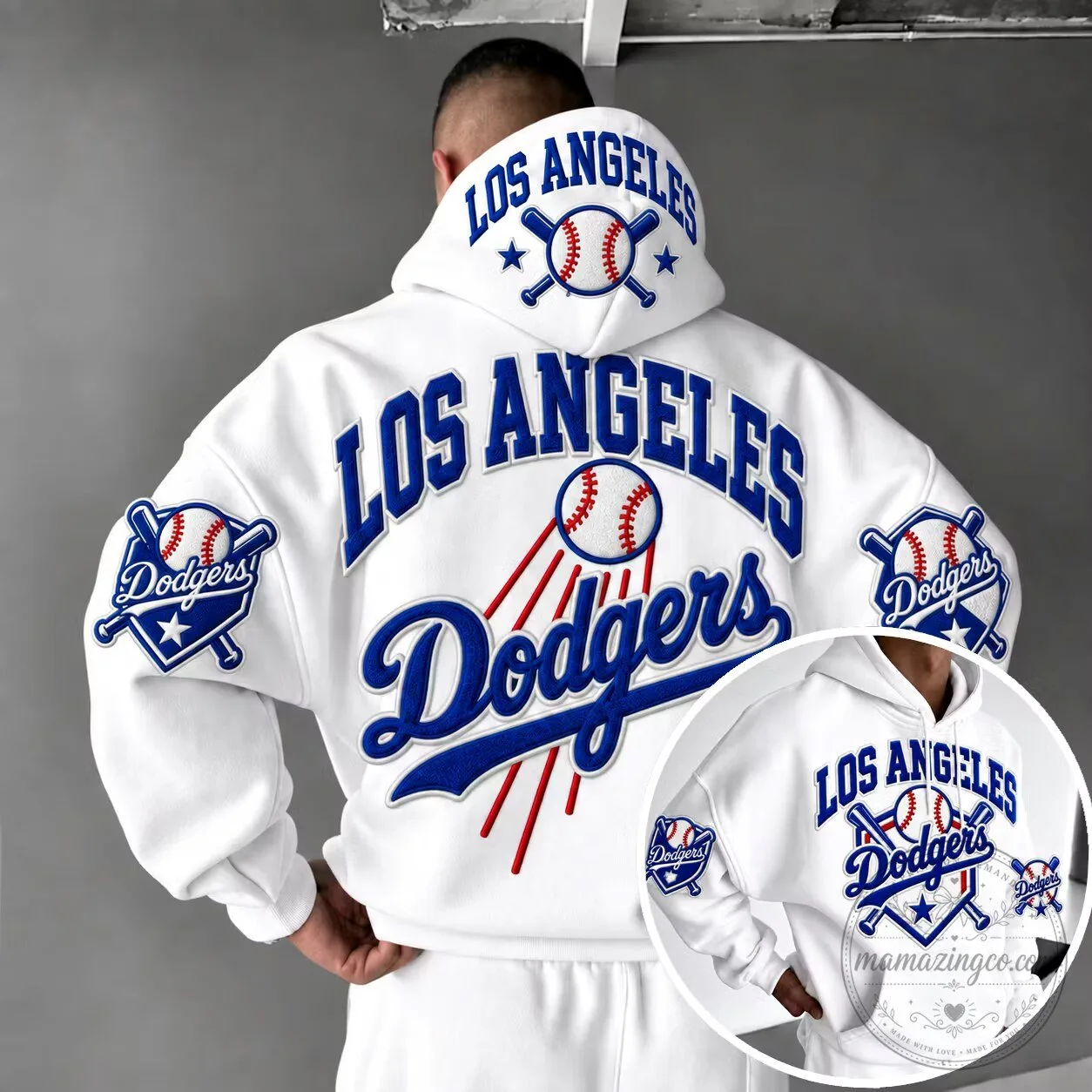 Los Angeles Dodgers Baseball Team Fan White Hoodie