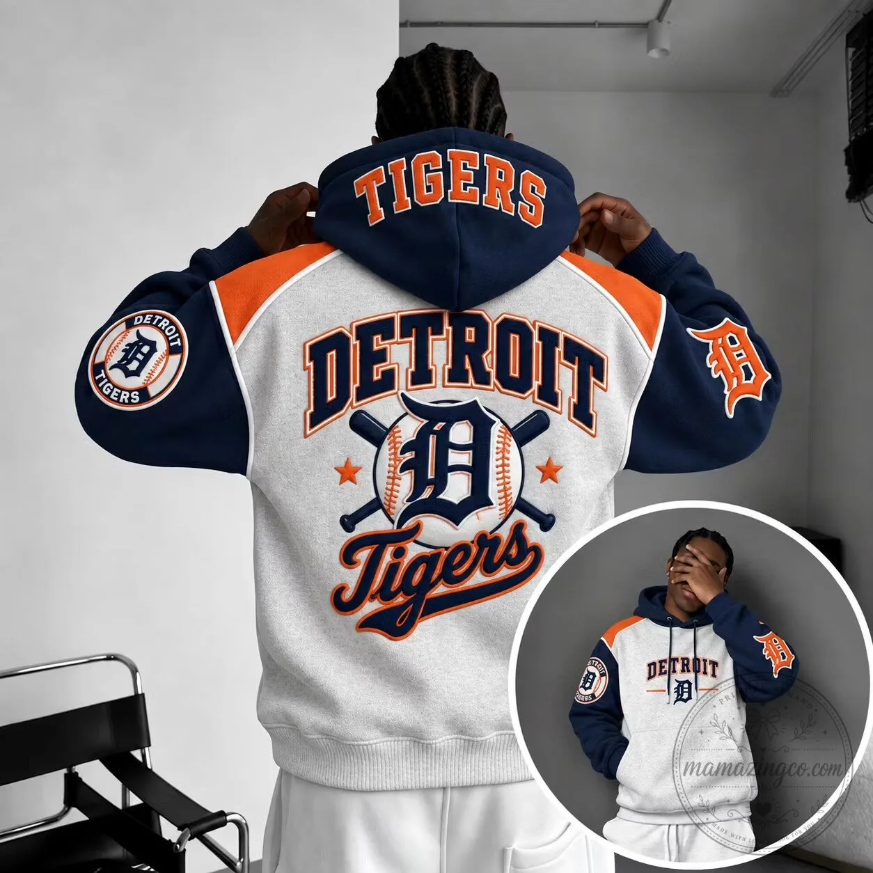 Detroit Tigers Baseball Team Logo White and Blue Hoodie 1 Detroit Tigers Baseball Team Logo White and Blue Hoodie