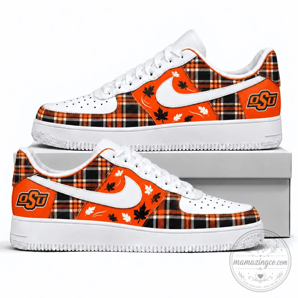 Oklahoma State Cowboys Fall Plaid Maple Leaf Custom Shoes Oklahoma State Cowboys Fall Plaid Maple Leaf Custom Shoes