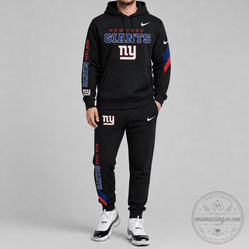 New York Giants NFL Football Team Black Hoodie and Sweatpants Tracksuit Set New York Giants NFL Football Team Black Hoodie and Sweatpants Tracksuit Set